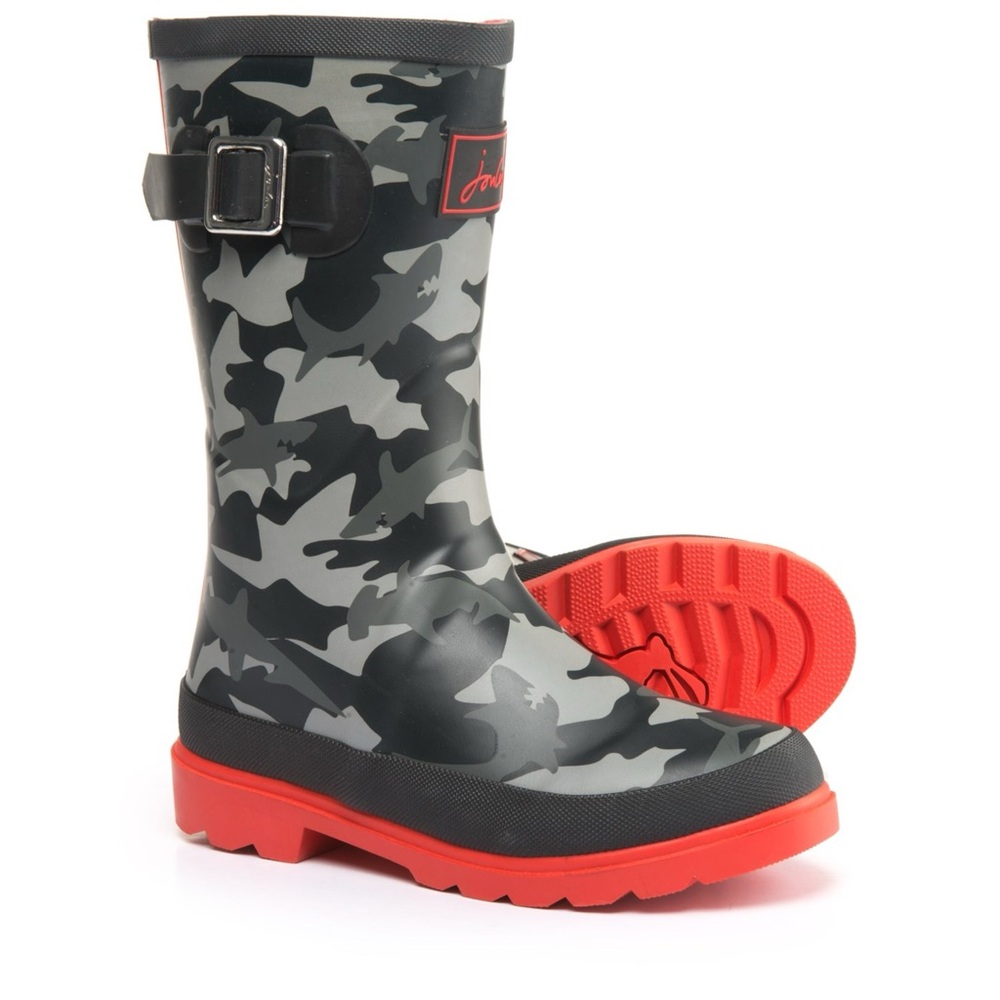 Joules Hidden Shark Camo Wellies Rain Boots, MSRP $59, sz 10 Toddler
